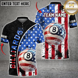 Maxcorners Patriotic American Flag 8-Ball Billiard Jersey Personalized Name, Team Name 3D Shirt