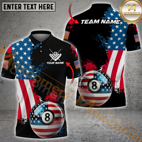 Maxcorners Distressed USA Flag 8-Ball Billiard Jersey Personalized Name, Team Name 3D Shirt