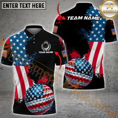 Maxcorners Distressed USA Flag Golf Jersey Personalized Name, Team Name 3D Shirt