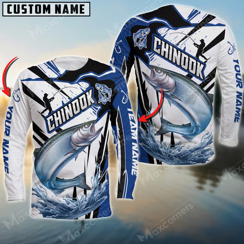 Maxcorner Chinook Fishing Jersey Blue Line Pattern Personalized 3D Long Sleeve Shirt