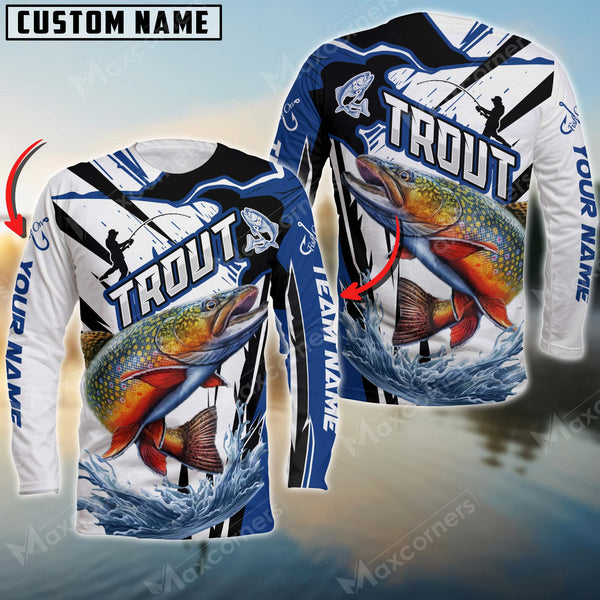 Maxcorner Trout Fishing Jersey Blue Line Pattern Personalized 3D Long Sleeve Shirt