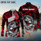 Maxcorners Bass Fishing Red Pattern Personalized Name Long Sleeve Quarter Zip Jersey Shirt