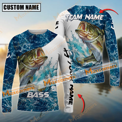 Maxcorner Bass Fishing Blue Sea Water Sun Protection Personalized Name And Team Name Long Sweat Shirt