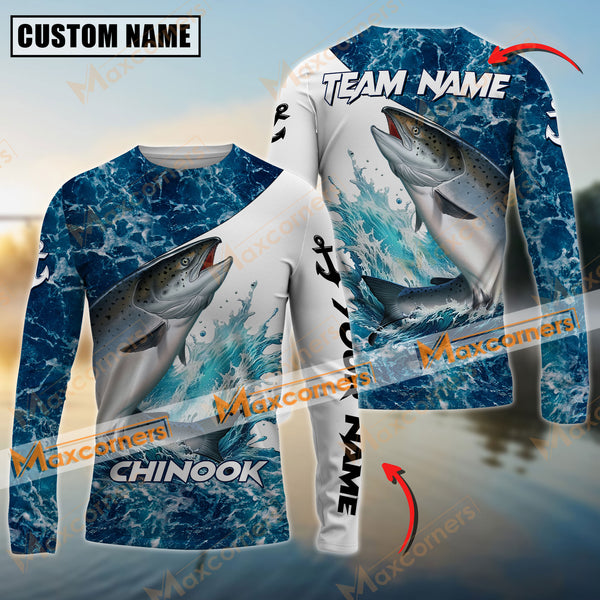 Maxcorner Chinook Fishing Blue Sea Water Sun Protection Personalized Name And Team Name Long Sweat Shirt