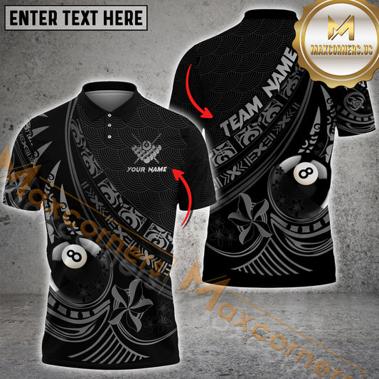 Maxcorners Billiard Maori Pattern Multicolor Options Personalized Name, Team Name 3D Polo Shirt (5 Colors)