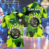 Maxcorners Bowling Angry Flaming Bowling Ball Character Crashing Pins Geometric Camo Background Multi Options Personalized Name, Team Name Unisex 3D Shirt (4 Colors)
