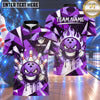 Maxcorners Bowling Fierce Smirking Bowling Ball Character Clenched Fists Flame Aura Crashing Pins Polygon Camouflage Multi Options Personalized Name, Team Name Unisex 3D Shirt (4 Colors)