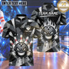 Maxcorners Bowling Fierce Smirking Bowling Ball Character Clenched Fists Flame Aura Crashing Pins Polygon Camouflage Multi Options Personalized Name, Team Name Unisex 3D Shirt (4 Colors)
