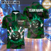 Maxcorners Bowling Attitude Bowling Ball Character Double Middle Finger Gesture Flame Trail Crashing Pins Geometric Camo Multi Options Personalized Name, Team Name Unisex 3D Shirt (4 Colors)