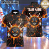 Maxcorners Bowling Smirking Bowling Ball Character Glowing Eyes Fiery Flames Cracked Stone Texture Multi Options Personalized Name, Team Name Unisex 3D Shirt (4 Colors)