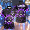 Maxcorners Bowling Smirking Bowling Ball Character Glowing Eyes Fiery Flames Cracked Stone Texture Multi Options Personalized Name, Team Name Unisex 3D Shirt (4 Colors)