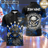 Maxcorners Bowling Fiery Skull Bowling Ball Character Wall Smash Cracking Wall Fiery Aura Crashing Pins Multi Options Personalized Name, Team Name Unisex 3D Shirt (4 Colors)