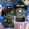 Maxcorners Bowling Fiery Skull Bowling Ball Character Wall Smash Cracking Wall Fiery Aura Crashing Pins Multi Options Personalized Name, Team Name Unisex 3D Shirt (4 Colors)