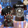 Maxcorners Bowling Fiery Skull Bowling Ball Character Wall Smash Cracking Wall Fiery Aura Crashing Pins Multi Options Personalized Name, Team Name Unisex 3D Shirt (4 Colors)