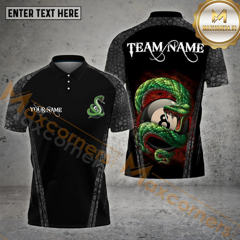 Maxcorners Billiards 8 Ball Snake Multicolor Options Personalized Name, Team Name 3D Polo Shirt (4 Colors)