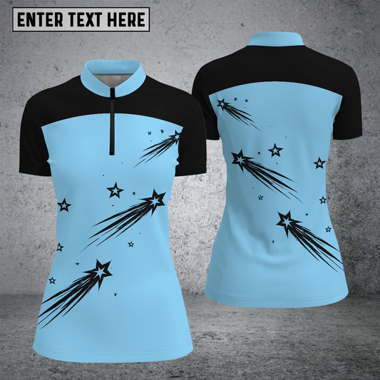 Maxcorners Custom Vintage Blue/Black Star Stand Collar Zipper Polo Shirts For Women for Norma Gaddison