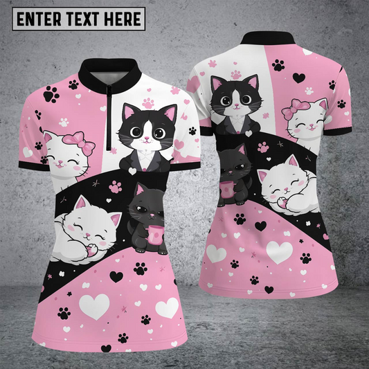 Maxcorners Custom Vintage Pink/Black Cat Stand Collar Zipper Polo Shirts For Women for Norma Gaddison
