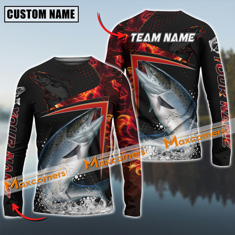 Maxcorners Chinook Fishing Red Flame Sport Jersey Personalized Name, Team Name Long Sleeve Shirt