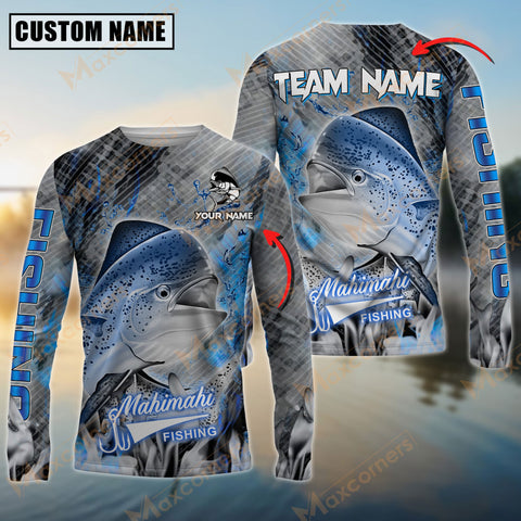 Maxcorner Mahi-Mahi Fishing Blue Smoke Pattern Personalized 3D Long Sleeve Shirt