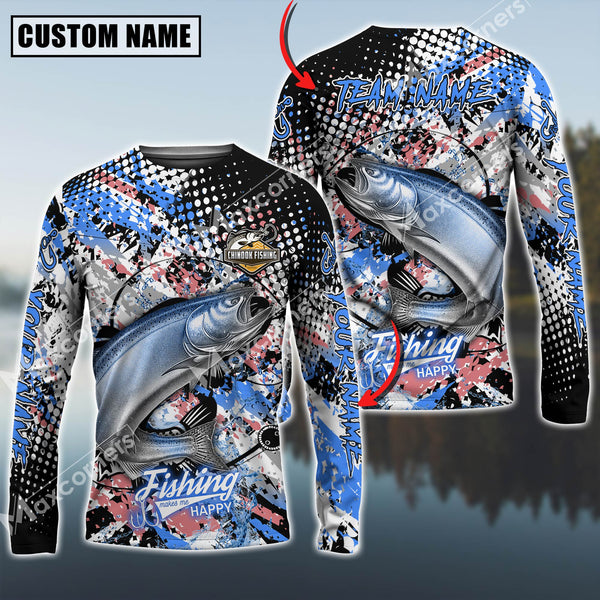 Maxcorner Chinook Fishing Blue Jersey Blue Red Spot Pattern Personalized 3D Long Sleeve Shirt