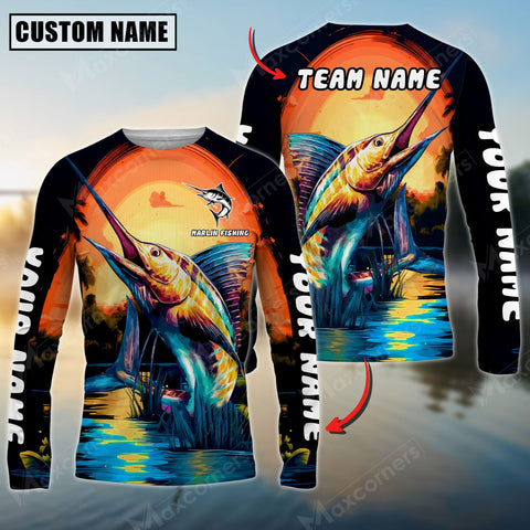 Maxcorner Marlin Fishing Twilight Personalized 3D Long Sleeve Shirt