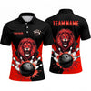 Maxcorners Bowling Polo Shirt Roaring Lion Mascot Splash Graphic Ball Pins Personalized Custom Team Player Name Apparel (4 Color)