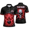 Maxcorners Bowling Polo Shirt Electric Lightning Skull Crack Texture Glowing Eyes Ball Pins Personalized Custom Team Player Name Apparel (4 Color)