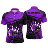 Maxcorners Bowling Polo Shirt Cartoon Smiling Character Sunglasses Halftone Pattern Ball Pins Personalized Custom Team Player Name Apparel (4 Color)