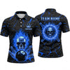 Maxcorners Bowling Polo Shirt Flaming Skull Energy Ring Cracked Stone Texture Ball Pins Multi Options Personalized Name, Team Name Unisex 3D Shirt (3 Colors)