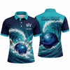 Maxcorners Bowling Polo Shirt Giant Water Wave Ocean Surf Splash Ball Pins Multi Options Personalized Name, Team Name Unisex 3D Shirt (4 Colors)