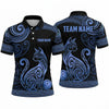 Maxcorners Bowling Polo Shirt Tribal Tattoo Pattern Cat Silhouette Feline Mascot Ball Pins Multi Options Personalized Name, Team Name Unisex 3D Shirt (4 Colors)