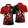 Maxcorners Bowling Polo Shirt Funny Mascot Character Smiling Face Halftone Dots Ball Pins Multi Options Personalized Name, Team Name Unisex 3D Shirt (3 Colors)