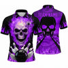 Maxcorners Bowling Polo Shirt Flaming Screaming Skull Alley Lane Inferno Fire Ball Pins Multi Options Personalized Name, Team Name Unisex 3D Shirt (4 Colors)