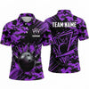 Maxcorners Bowling Polo Shirt Camouflage Pattern Geometric Lines Paint Splatter Crest Ball Pins Multi Options Personalized Name, Team Name Unisex 3D Shirt (3 Colors)