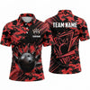 Maxcorners Bowling Polo Shirt Camouflage Pattern Geometric Lines Paint Splatter Crest Ball Pins Multi Options Personalized Name, Team Name Unisex 3D Shirt (3 Colors)