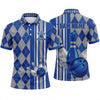 Maxcorners Bowling Polo Shirt Argyle Pattern Stripes Giant Pin Ball Personalized Custom Team Player Name Apparel (4 Color)