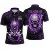 Maxcorners Bowling Polo Shirt Flaming Skull Skeleton Hand Holding Electric Aura Ball Pins Multi Options Personalized Name, Team Name Unisex 3D Shirt (3 Colors)