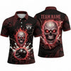 Maxcorners Bowling Polo Shirt Flaming Skull Skeleton Hand Holding Electric Aura Ball Pins Multi Options Personalized Name, Team Name Unisex 3D Shirt (3 Colors)