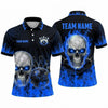 Maxcorners Bowling Polo Shirt Inferno Fire Flames Screaming Skull Cracked Texture Ball Pins Multi Options Personalized Name, Team Name Unisex 3D Shirt (3 Colors)