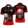 Maxcorners Bowling Polo Shirt Inferno Fire Flames Screaming Skull Cracked Texture Ball Pins Multi Options Personalized Name, Team Name Unisex 3D Shirt (3 Colors)