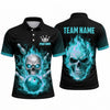Maxcorners Bowling Polo Shirt Screaming Skull Flaming Fire Glowing Eyes Inferno Ball Pins Multi Options Personalized Name, Team Name Unisex 3D Shirt (4 Colors)