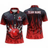 Maxcorners Bowling Polo Shirt Blaze Fire Flames Smoke Effect Alley Lane Speed Ball Pins Multi Options Personalized Name, Team Name Unisex 3D Shirt (4 Colors)