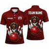 Maxcorners Bowling Polo Shirt Dachshund Dog Sunglasses Cracked Texture Ball Pins Personalized Custom Team Player Name Apparel (4 Color)