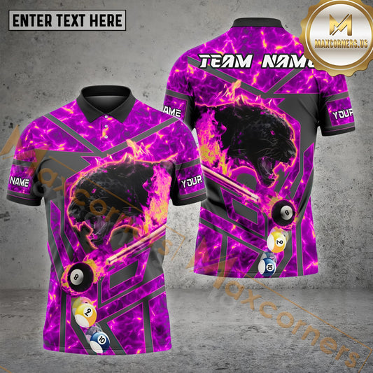 Maxcorners Flame Magma Panther Style Billiard Jersey Multicolor Options Personalized Name, Team Name 3D Polo Shirt (4 Colors)