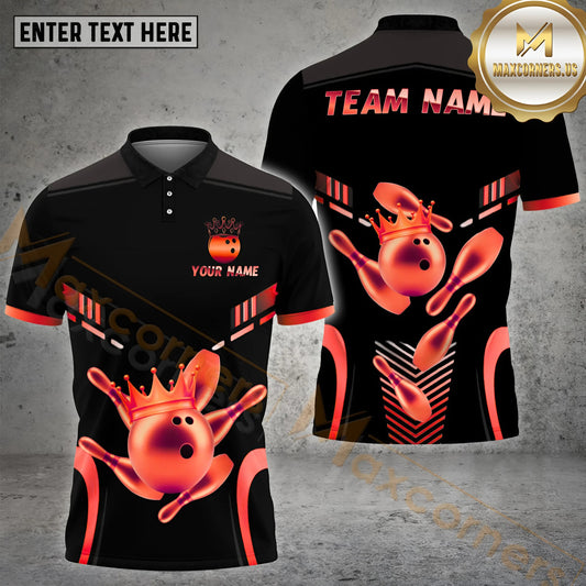Maxcorners Bowling Ball Crown And Falling Pins Multicolor Options Personalized Name, Team Name 3D Shirt (4 Colors)