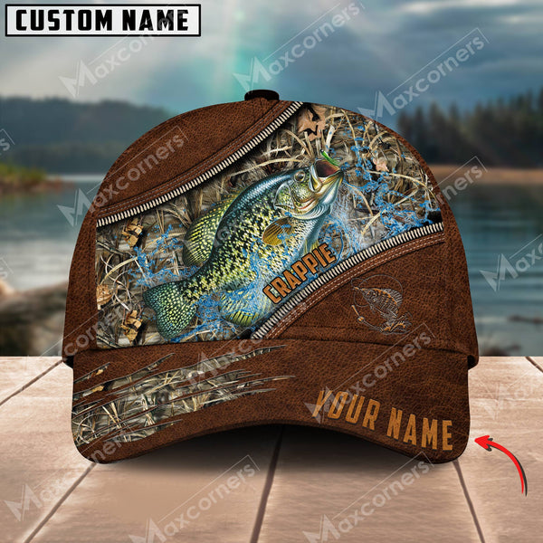 Maxcorners Crappie Fishing Leather Pattern Personalized Classic 3D Cap