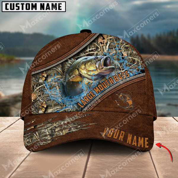 Maxcorners Large Mouth Bass Fishing Leather Pattern Personalized Classic 3D Cap