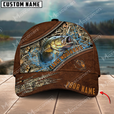 Maxcorners Large Mouth Bass Fishing Leather Pattern Personalized Classic 3D Cap