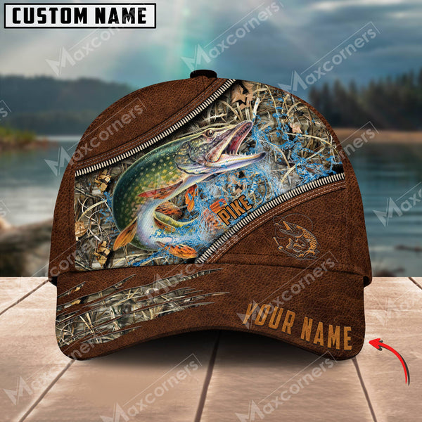 Maxcorners Pike Fishing Leather Pattern Personalized Classic 3D Cap