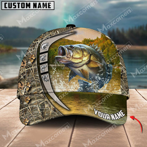 Maxcorners Large Mouth Bass Fishing River Pattern Personalized Classic 3D Cap